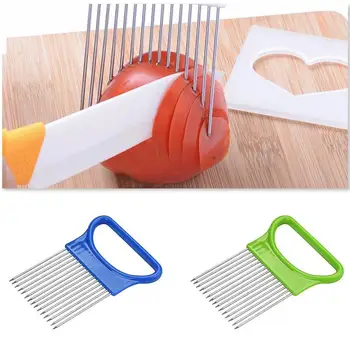 

Stainless Steel Onion Plug Shredders Slices Tomato Fork Cutting Slicer Vegetables Guide Aid Onion Support L6R2