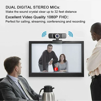 

USB Connection Computer Webcam Manual Focusing Built In Microphone Live Broadcasting Home Office Free Driver Wide Angle HD 1080P
