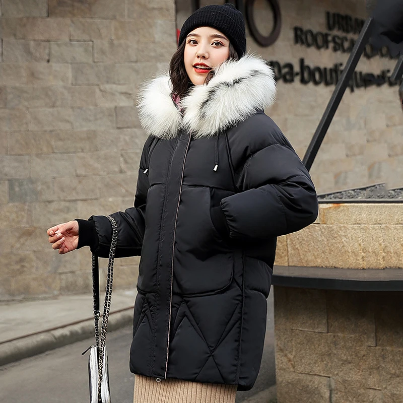 Najtaniej 2019 nowy kobiety moda zima kurtka z futrzanym kołnierzem ciepły z kapturem kobiet damski płaszcz zimowy długa parka znosić Camperas