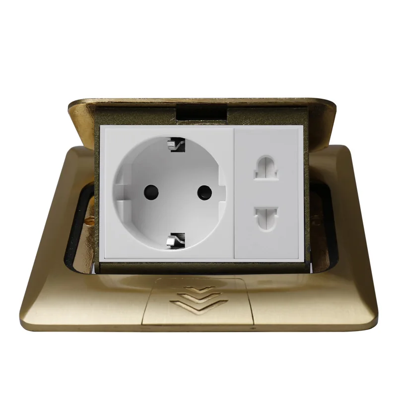 

KEKA All Copper Gold Panel 16A EU Germany Standard Table Socket + Universal 2 Hole slow Pop Up Floor Socket Power Outlet
