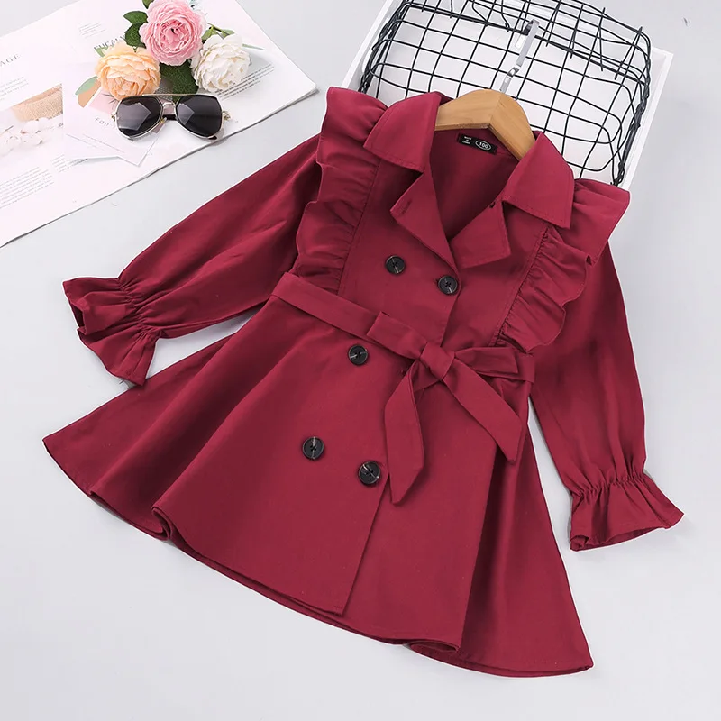 Spring Girls Jacket And Coat Long Sleeve Trench Coat Cute Kids Baby Girls Overcoat For Girl Red Outerwear Clothes 2-7Y