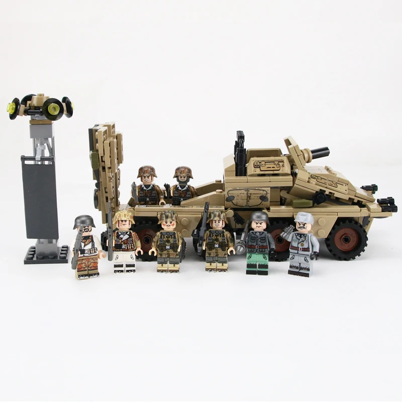 WW2 Military German Army SD.KFZ.233Z armored vehicle soldiers Figures weapon gun accessory Building Blocks Bricks kids For Toys