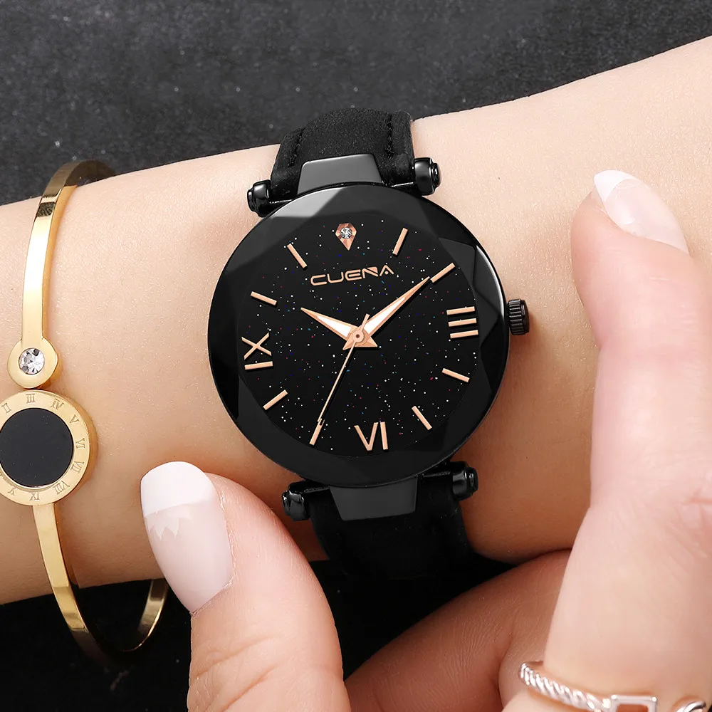 

Ladies Watch Rhinestone Starry sky Fashion Women Elegant Leather Analog Quartz Diamond Wrist Watch Watch бижутерия для женщин YE