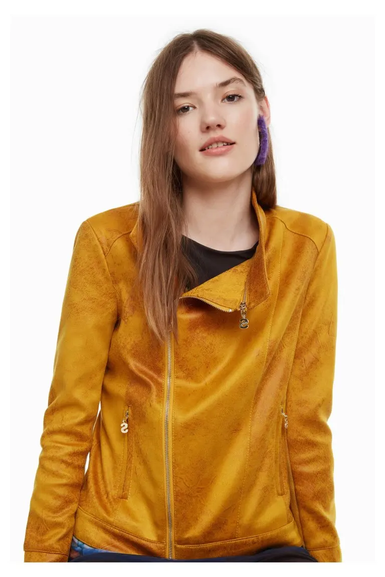 Мода DESIGUAL chaqueta de moda amarilla pu