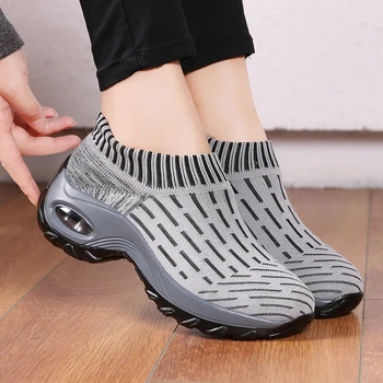 

Women Tennis Shoes Air Cushion Wedges Platform Sneakers Comfortable Breathe Mesh Trainers Slip On Sock Footwear Walking Shoes