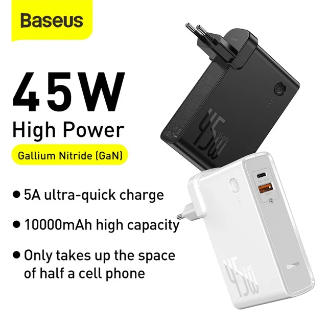 Baseus 2 in 1 Power Bank 10000mAh GaN Charger 2 in 1 PD QC 3.0 AFC Fast Charging USB Charger For iPhone Samsung For Macbook Pro 2