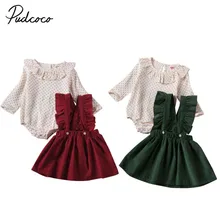 Брендовый комбинезон в горошек из 2 предметов для новорожденных девочек 3-24 месяцев, Топы+ платье-пачка для малышей, милый детский комплект одежды на осень и зиму