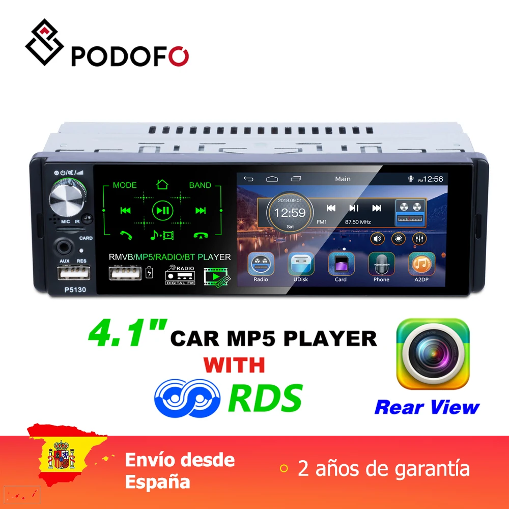 Дешево Podofo 1 din Автомобильный мультимедийный плеер 4,1 дюймовый MP5 плеер сенсорный HD емкостный экран Автомобильный одиночный набор MP5 P5130 FM AM RDS