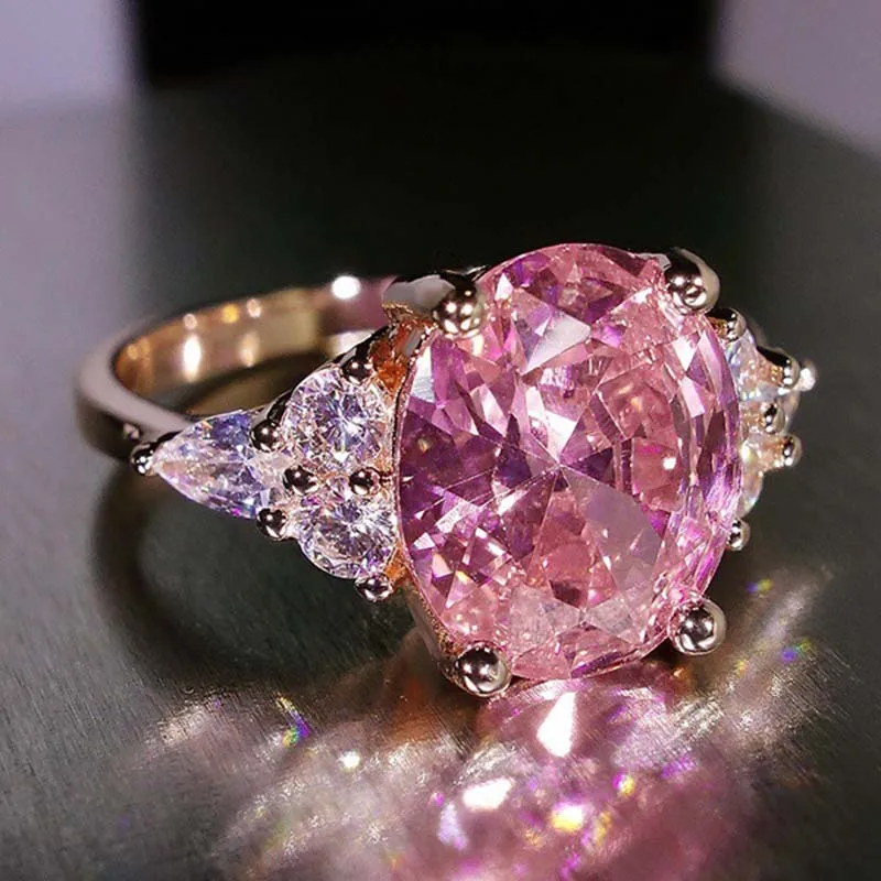 Розовый кристалл кубическое женское циркониевое кольцо Принцесса обручальное кольцо розовое золото серебро Цвет Женское Обручальное кольцо на палец вечерние DDR194