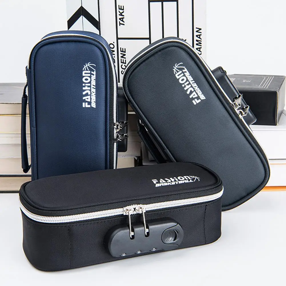 

New Simple Canvas Pencil Bag Large-capacity Code Lock Portable Student Men And Women Stationery Bag, School Office Supplies
