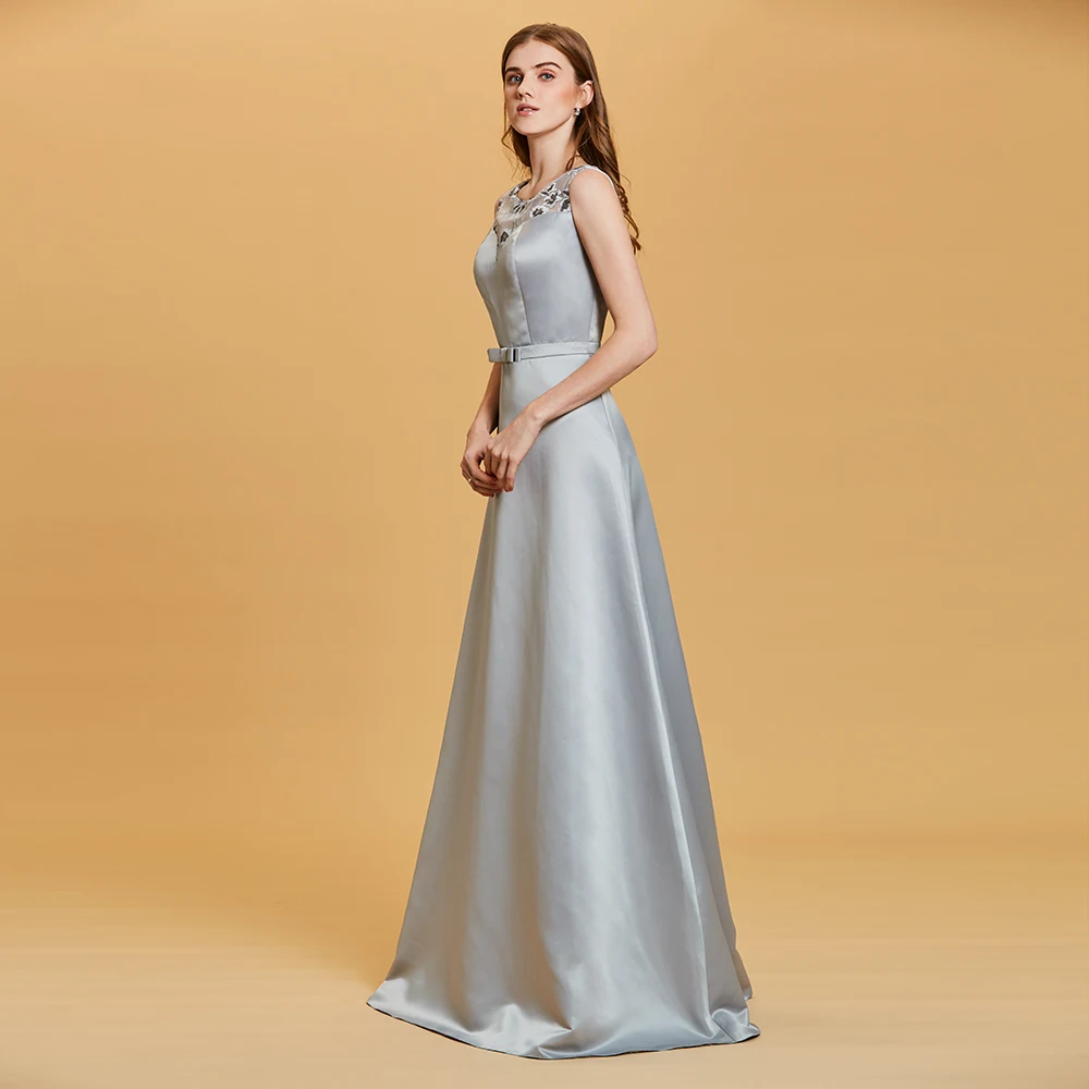 Dressv, кружевное вечернее платье с блестками, серебряное, круглый вырез, длина до пола, ТРАПЕЦИЕВИДНОЕ ПЛАТЬЕ, женские вечерние платья без рукавов, длинное вечернее платье es