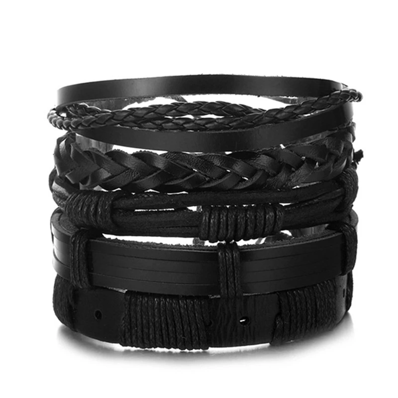Модный металлический кожаный браслет мужские и женские ювелирные изделия винтажные Многослойные плетеные браслеты ручной работы браслет в стиле бохо - Окраска металла: A 1