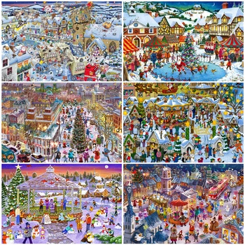 

AZQSD Unframe Painting By Number Canvas Snow Landscape Unique Gift DIY Coloring By Numbers Winter Home Decoration