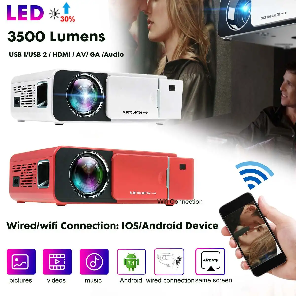 

LED projector 480P 720P Home Theater Android Proyector Beame Synchronize The Phone Screen HDMI USB Projectors