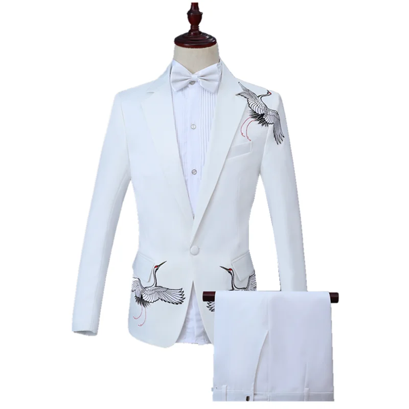 Мужской белый костюм с принтом животных блейзер для хора группа сценический