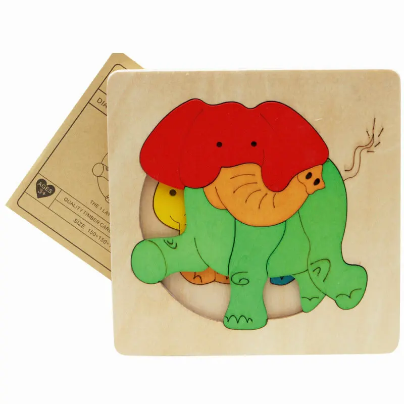 Детские 3D Мультяшные деревянные головоломки животные игрушка детская деревянная классическая игрушка-головоломка/мультипликационный узор многослойная игрушка - Цвет: elephant