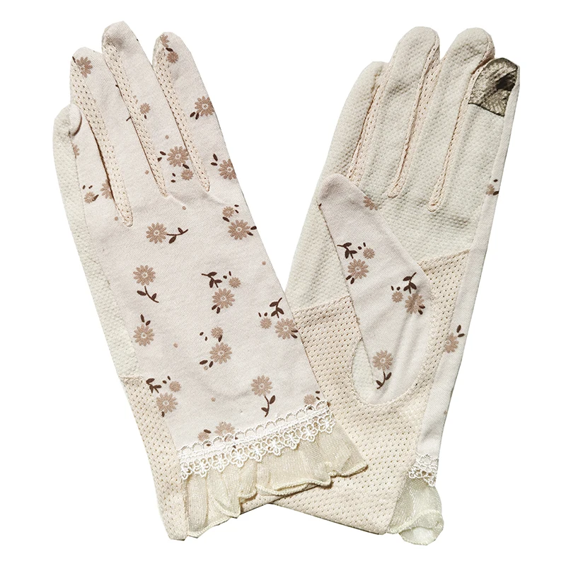 Summer driving gloves for women, non-slip, touchscreen compatible, UV protection, well-ventilated cotton, floral, new fashion,