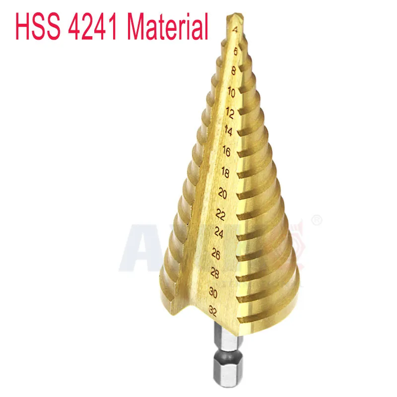  Hex Titanium Step Cone Drill Bit Hole Cutter 4-32MM HSS 4241 For Sheet Metal DT149