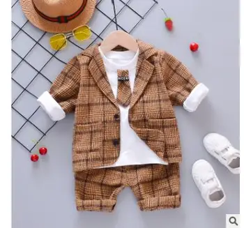 

2019 spring and autumn new children's plaid tie lapel long sleeve three-piece suit suit tide