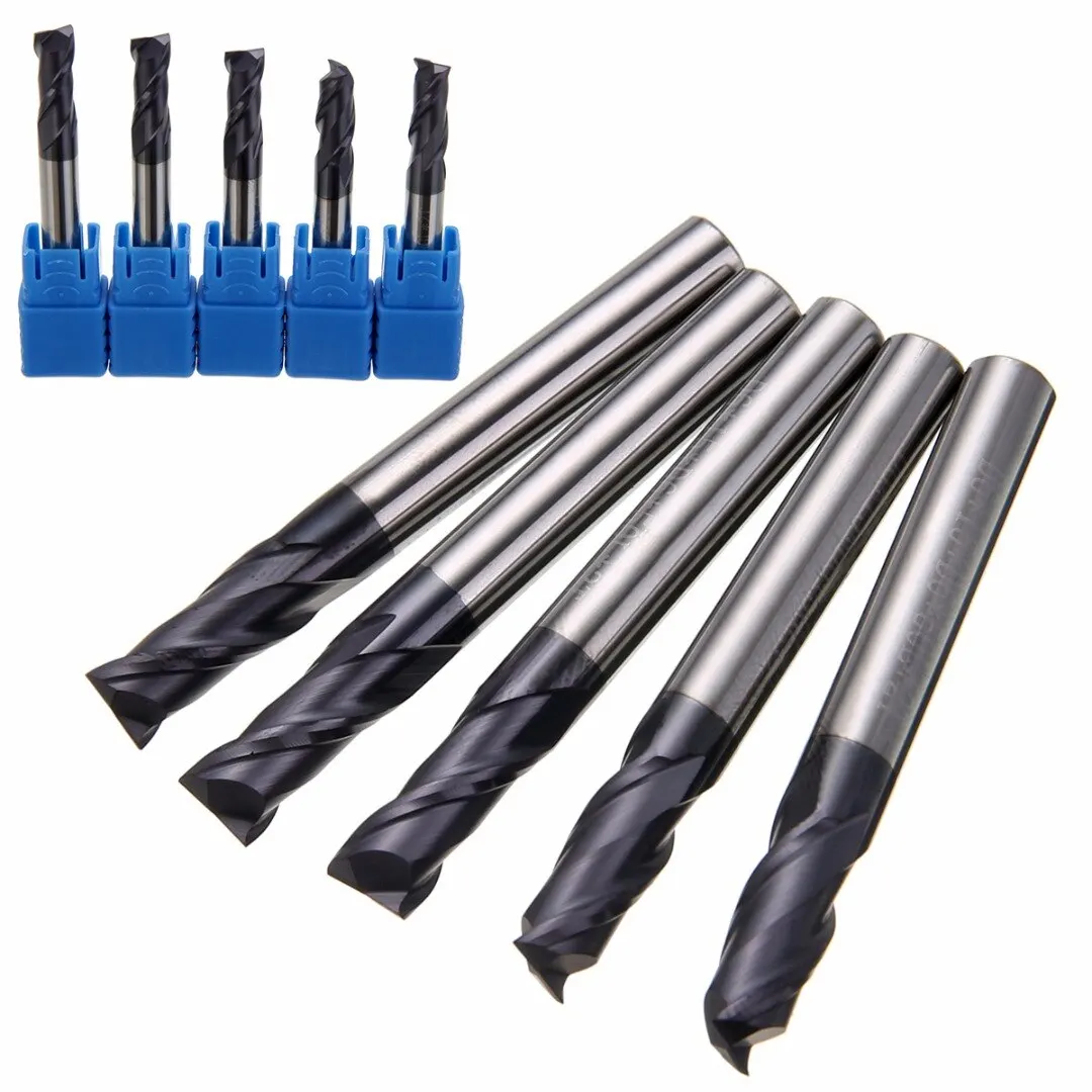 5pcs 2 Flute Solid Carbide End Mill 6mm CNC Slot Tungsten Coating  Woodworking Milling Cutter Set