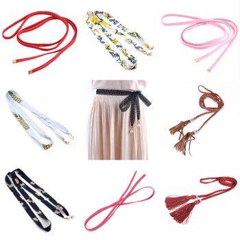 

Fashion Women Colorful Braided Tassel Belt Boho Girls Thin Waist Rope Knit Belts For Dress Waistbands Accessories