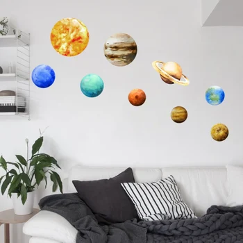 

Watercolor Solar System Nine Planets Luminous Wall Sticker Decals Children's Room Early Education Enlightenment Stickers 1 #s1