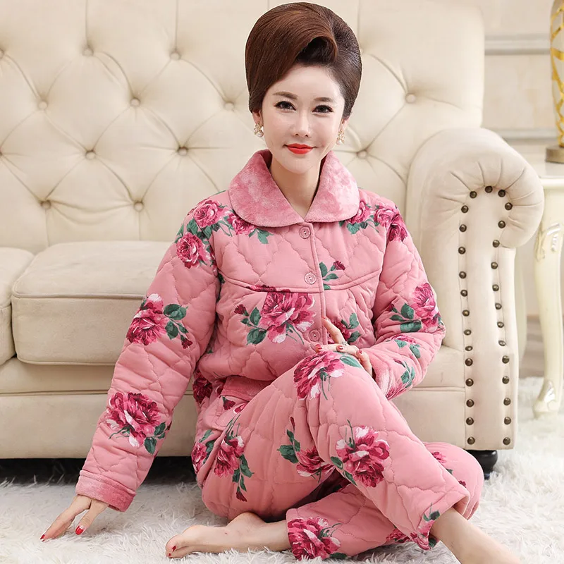 pyjama-trois-couches-pour-femmes-epais-chaud-veste-matelassee-motif-floral-survetement-grandes-tailles-hiver