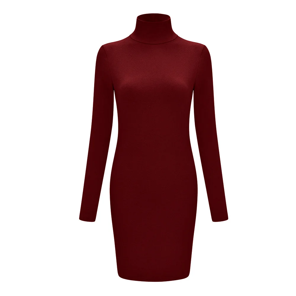 Wine Red Модное женское платье, однотонное модное сексуальное платье с длинным рукавом, облегающее осеннее платье для работы, повседневное женское платье es - Цвет: Wine Red