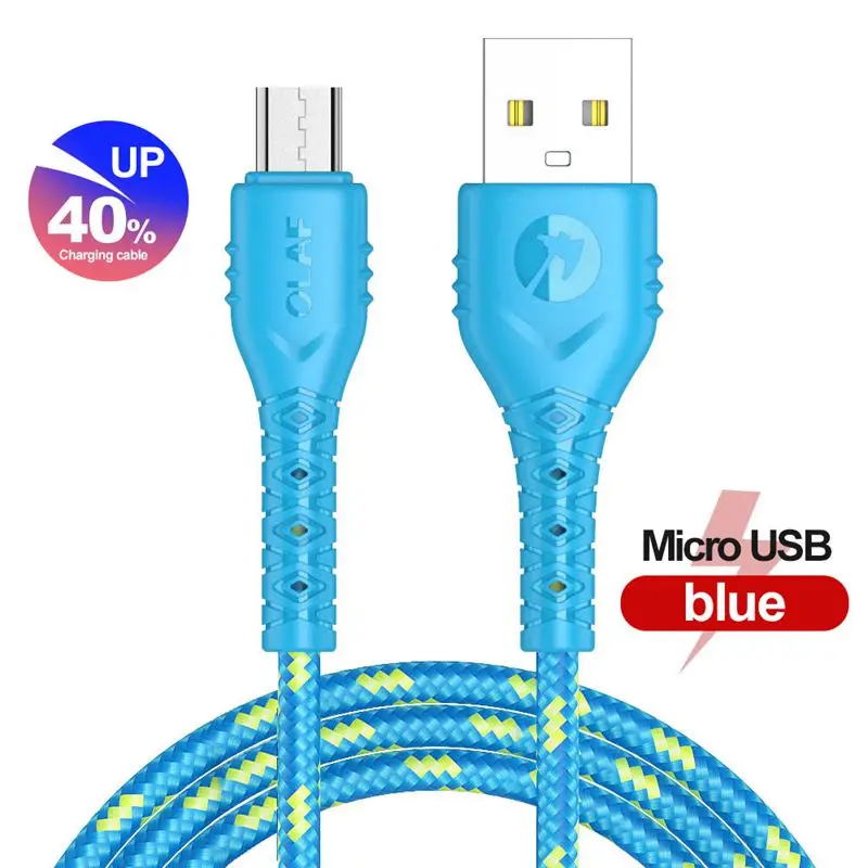 Blue Олаф Micro USB кабель 1 м 2 м 3 м нейлоновый плетеный кабель для быстрой зарядки для samsung huawei Xiaomi Android USB ЗУ для мобильного телефона кабель - Цвет: Blue