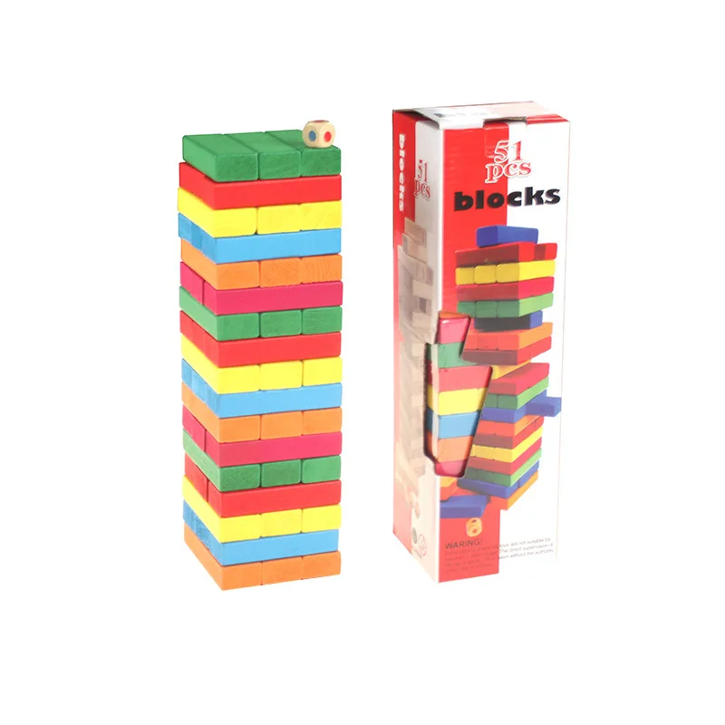 

Wooden Educational Casual Color 51 Grain Stack-up Large Size Building Blocks Bricks Pro Creative Jenga Tabletop Game