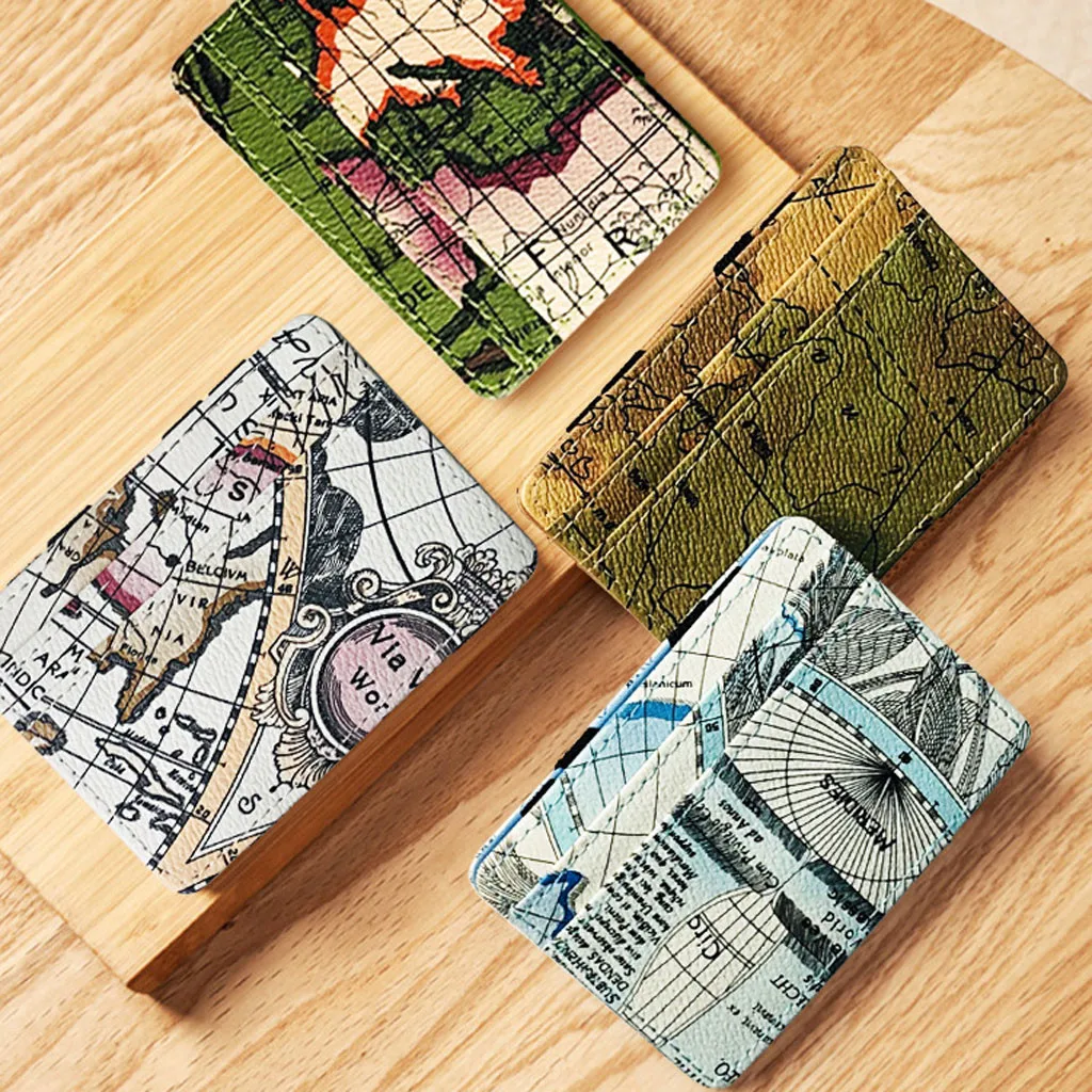 Женский Мужской кошелек с рисунком карты, держатель для карт, стильный кошелек, простая матовая ткань, кошелек для карт, для отдыха, свежий Кошелек для монет