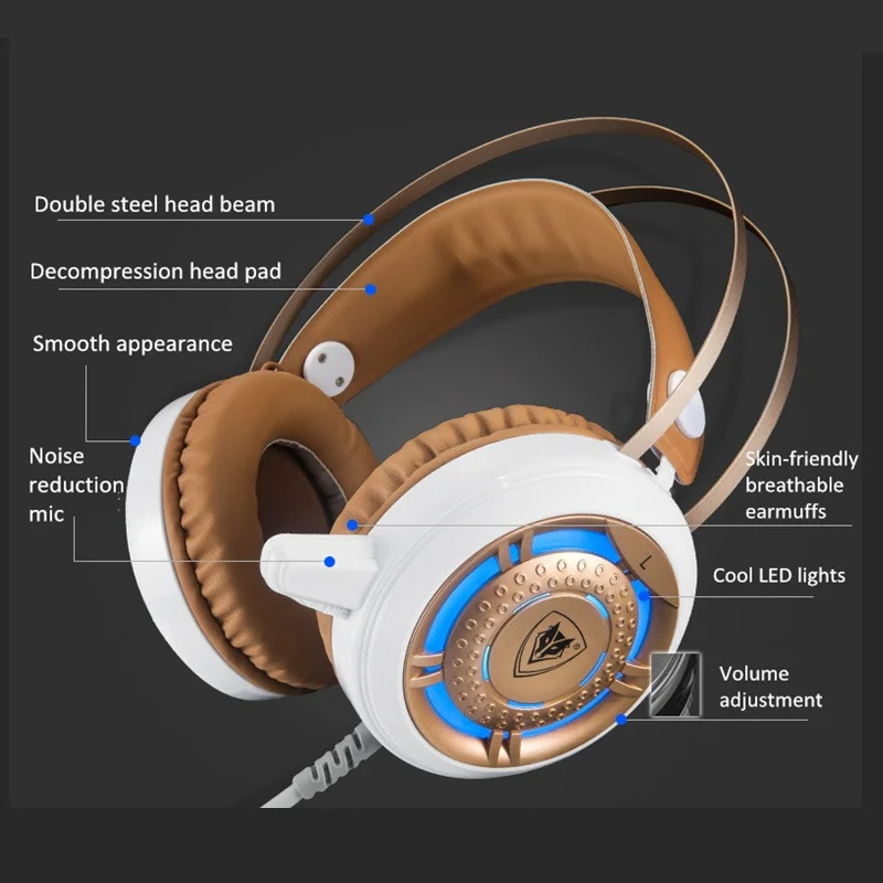 Cena Słuchawki przewodowe do gier bas stereo USB profesjonalne metalowe słuchawki do gier z podświetleniem LED z podświetleniem LED do laptopa PC