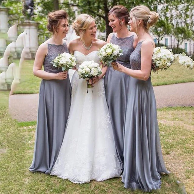 dusty blue bridesmaid dresses lulus Dusty Blue Chiffon Cold Shoulder Long A-line Bridesmaid Prom Dress main image 1