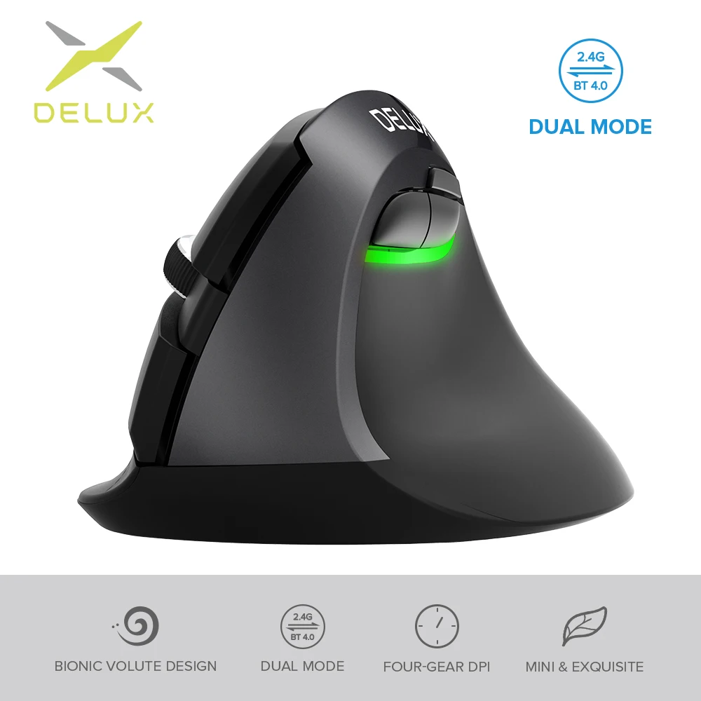 Delux M618Mini DB 2 4 ГГц беспроводная Вертикальная мышь 6 кнопок 2400 DPI Эргономичный дизайн