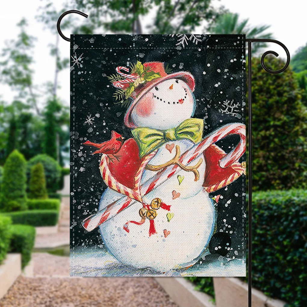 

Christmas Themed Garden Flag Winter Holiday Yard Outdoor Window Street Snowman Linen Banner Festival Decoration