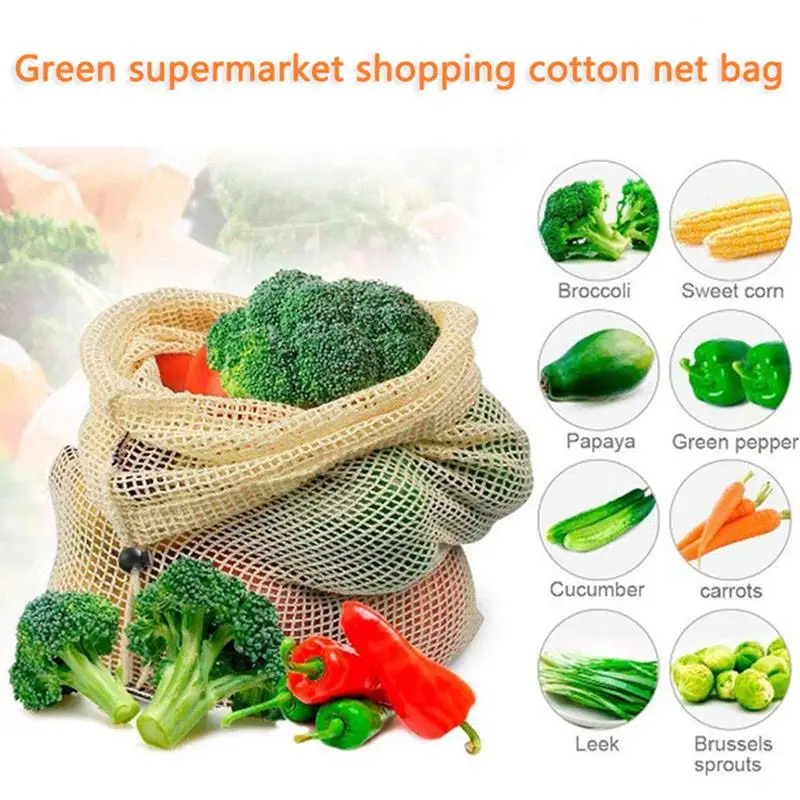 Премиум Многоразовые сетчатые мешки для производства органического хлопка, неотбеленные моющиеся прочные сумки для хранения для продуктовых покупок, фруктов, овощей