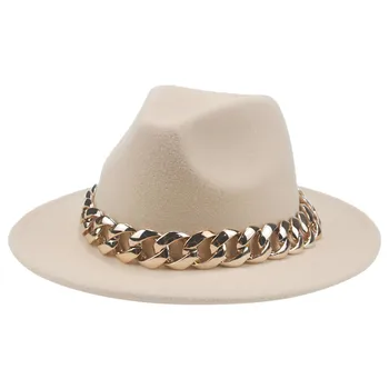 Women Hat Luxury Wide Brim Thick Gold Chain fascinator Beige Hats for Men Women Panama Cowboy Hat Fedora Hats Sombrero Hombre 1
