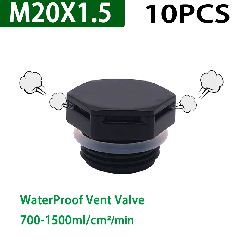 10Pcs M20*1.5 Nylon Waterproof Air Vent Valve Screw In Protective Vent Plug E-PTFE Plastic Breather Valve