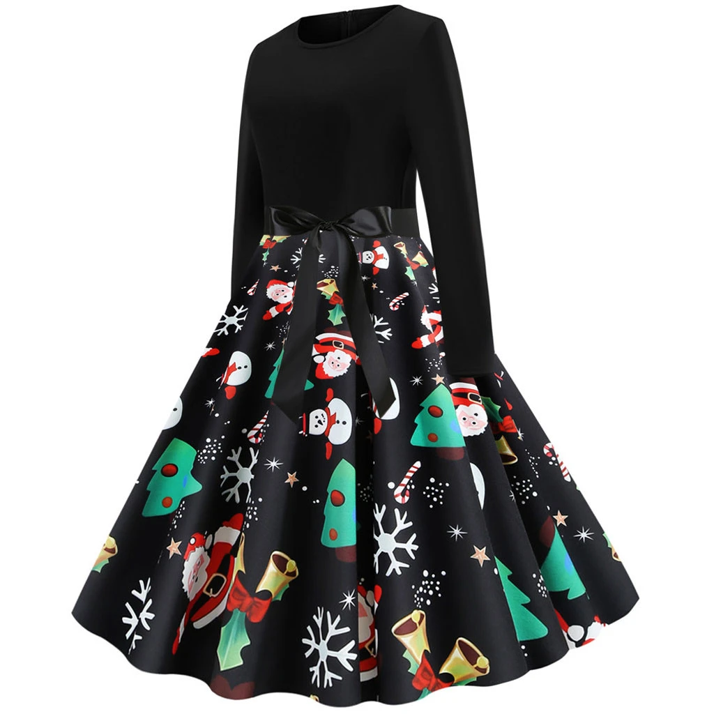 JAYCOSIN Christmas Dress Autumn Women Long Sleeve Winter Dress Vintage 50s 60s Gothic New Year Festival Winter Dresses 918