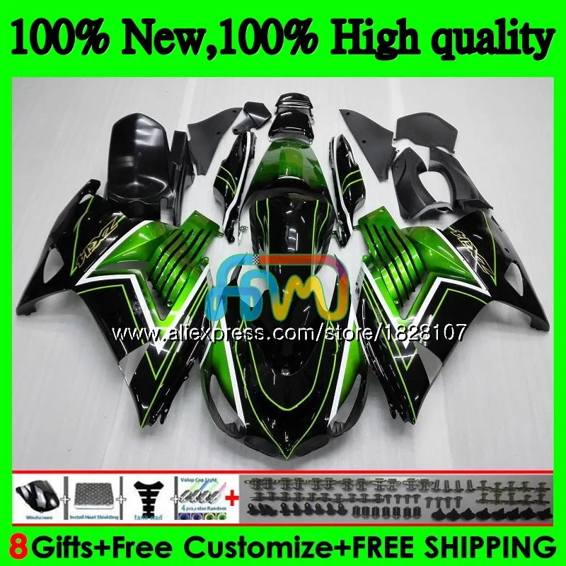 Инъекции для KAWASAKI ZZR1400 ZX 14R ZX-14R 24BS. 9 ZX14R для детей возрастом 12, 13, 14, зеленого и черного цвета, 15, 16, 17, 2012 2013 обтекатель