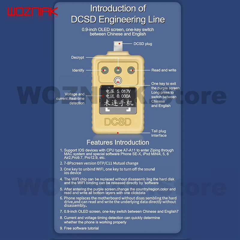 Кабель WL DCSD Diag DFU для iPhone iPad фиолетовый экран инженерная линия нет разборки чтение