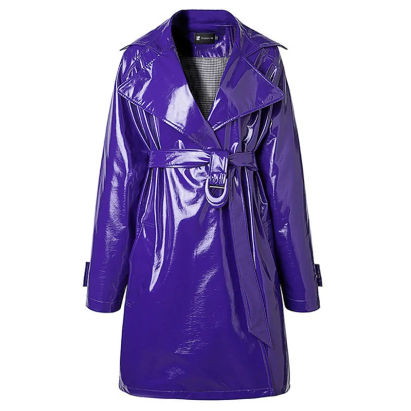 

TVVOVVIN 2019 New Autumn Winter Women Fashion Turn-down Collar Full Sleeves Pu Leather Jacket Purple Color With Waist Belts F550