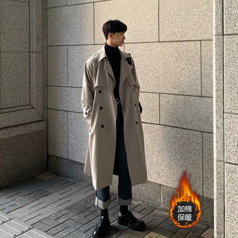 

2021 Men's Long Windbreaker Loose Trend Trench British Coats Thicken Cotton-padded Clothes Grey/black Parkas Snow Jackets M-3XL