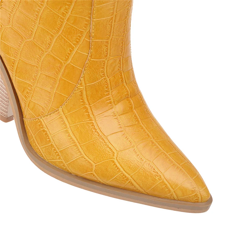 Г., роскошные дизайнерские ботинки желтого и бордового цвета женские Фетиш-сапоги до колена женская обувь из крокодиловой кожи на танкетке 10 см