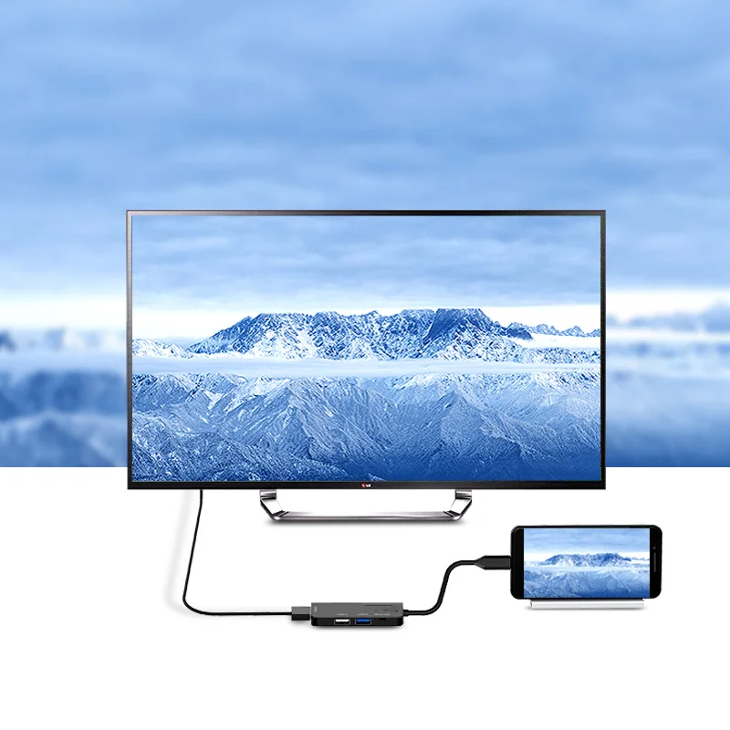 Фото Адаптер HDMI Thunderbolt 3 с USB хабом для MacBook Samsung Galaxy S9 Huawei P20 и Mate 20 Pro Кабели Адаптер HDMI Thunderbolt 3 с USB хабом для MacBook Samsung Galaxy S9 Huawei P20 и Mate 20 Pro Кабели