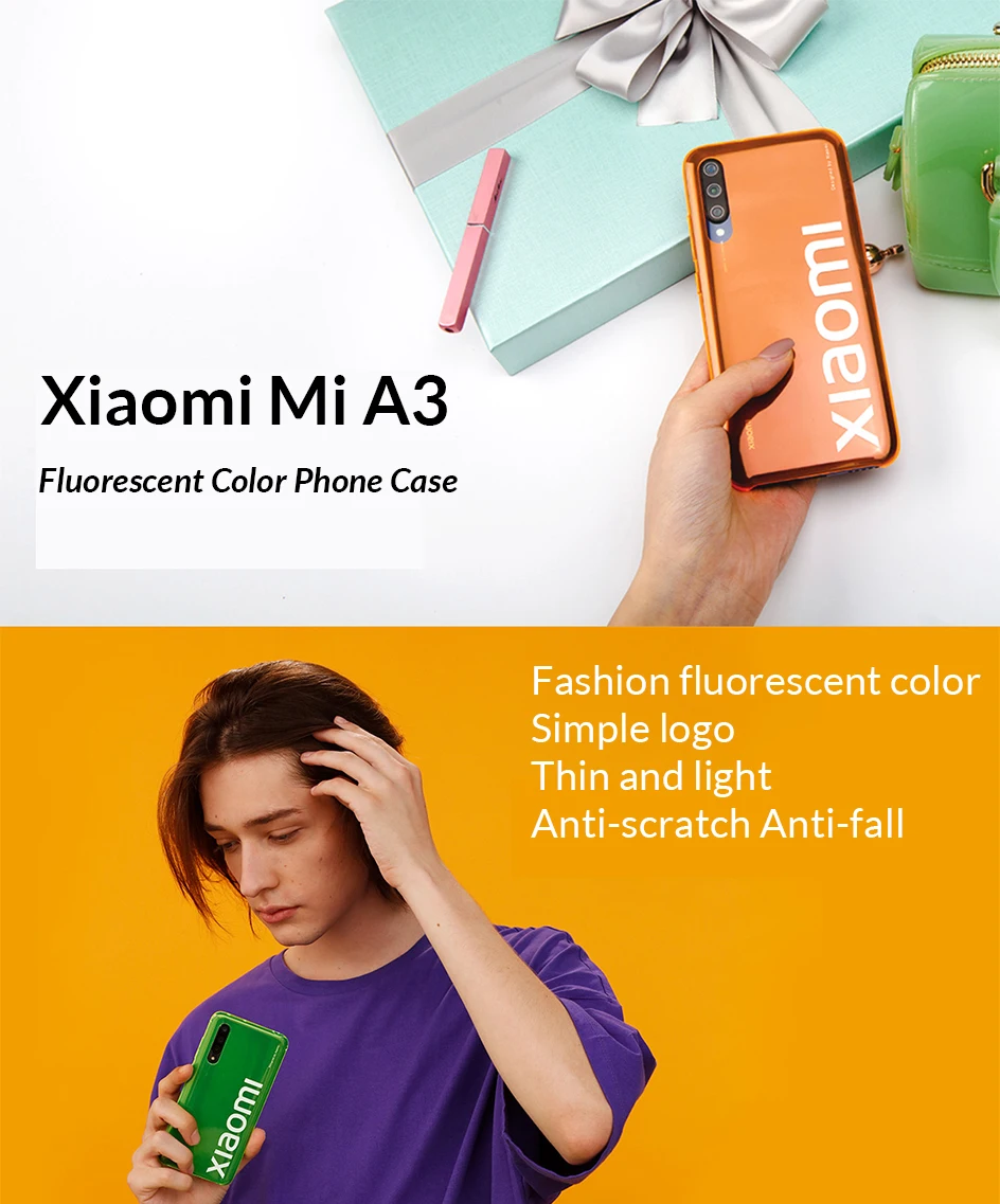 Xiaomi mi A3 чехол противоударный PC флуоресцентный прозрачный задняя крышка для mi A3 телефон защитный чехол Официальный логотип Funda