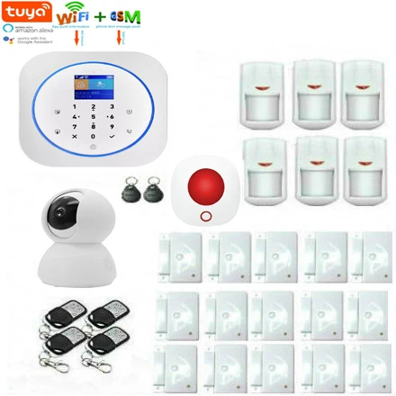

SmartYIBA Tuya APP WIFI GSM RFID Home Security Touch Screen Alarm System Remote Control Work with Alexa 433Mhz Motion Sensor