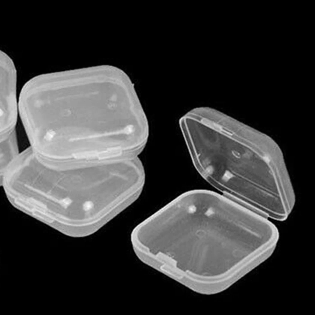 20Pcs Mini Transparent Plastic Small Box Hook Jewelry Earplug Storage Box DIY Cross Stitch Sewing Supplies Storage Box Container bike tool bag