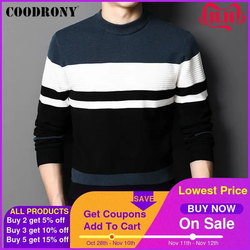 

COODRONY Brand Casual O-Neck Pullover Winter Thick Warm Sweater Men 2020 New Arrival Fashion Striped Jumpers Soft Knitwear C1251
