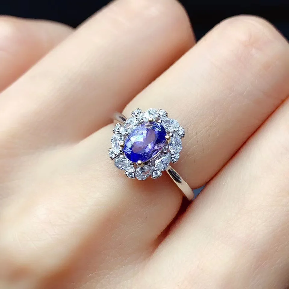 Redacel Elegant Huge Natural Tanzanite 925 Silver Sapphire Ring Women Wedding Engagement Jewelry Gift 